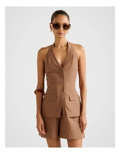 Saxon Halter Neck Waistcoat in Brown