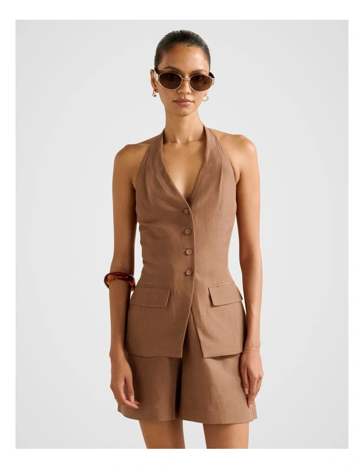 Saxon Halter Neck Waistcoat in Brown image 1