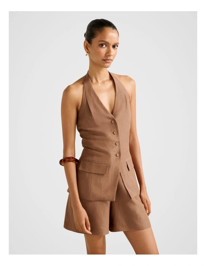 Saxon Halter Neck Waistcoat in Brown image 3