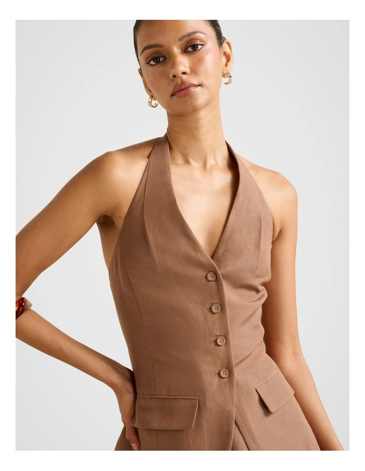 Saxon Halter Neck Waistcoat in Brown image 4