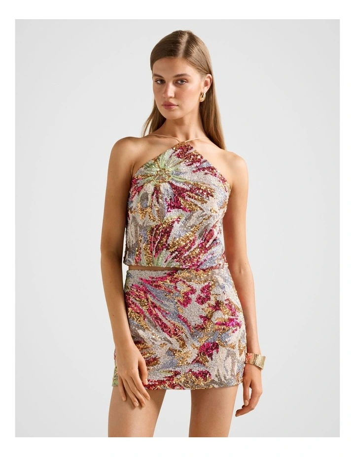 Ariana Sequin Halter Neck Top in Multi image 1