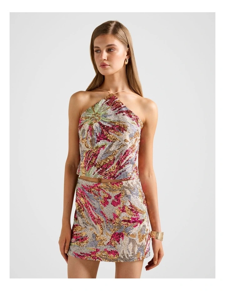Ariana Sequin Halter Neck Top in Multi image 3