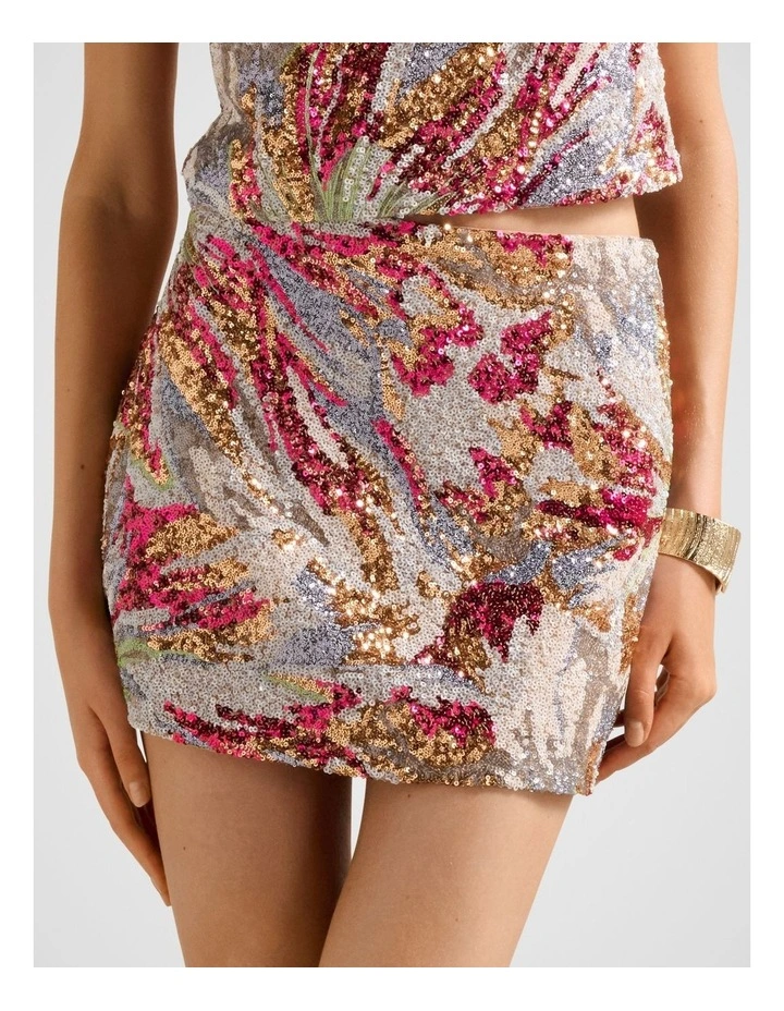 Ariana Floral Sequin Mini Skirt in Multi image 1