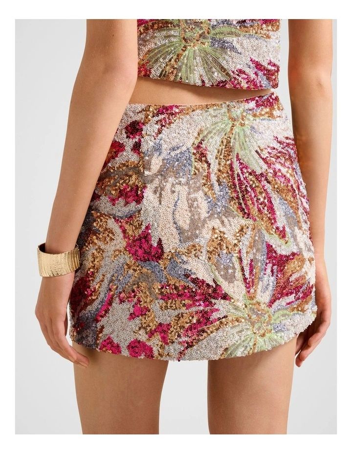 Ariana Floral Sequin Mini Skirt in Multi image 2
