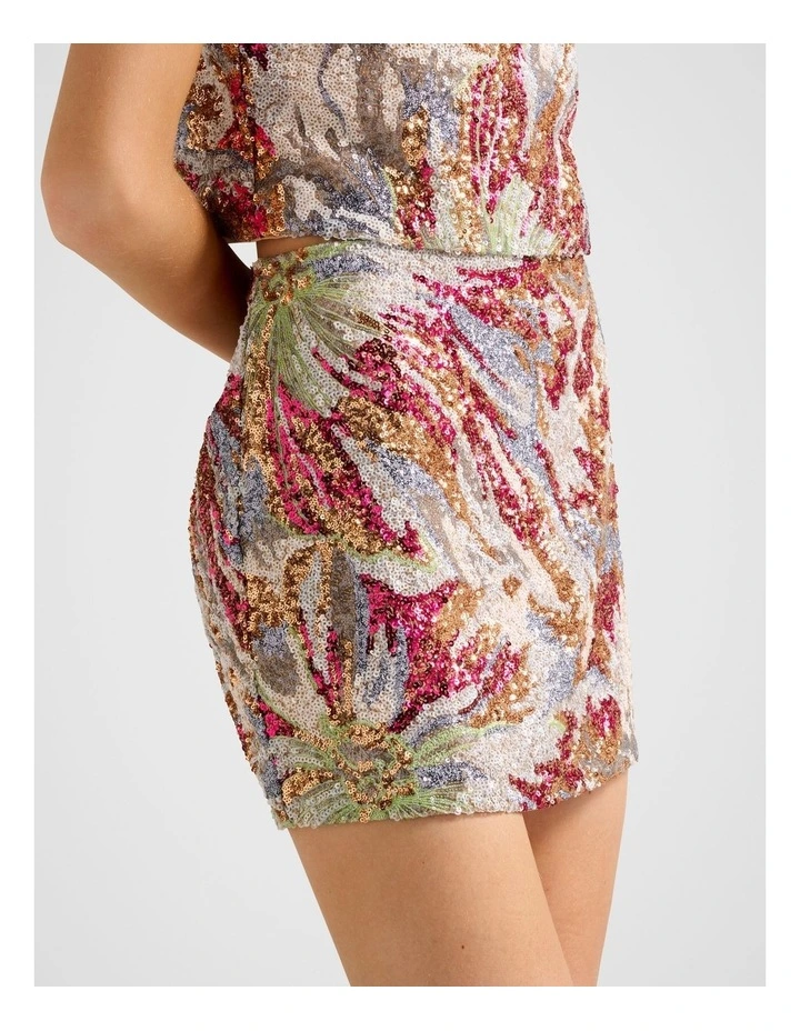 Ariana Floral Sequin Mini Skirt in Multi image 3