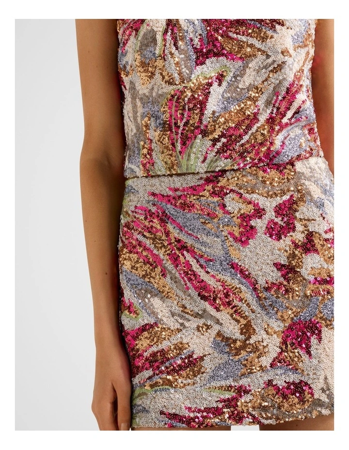 Ariana Floral Sequin Mini Skirt in Multi image 4