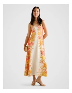 Livvy Strappy Linen Midi Dress in Orange