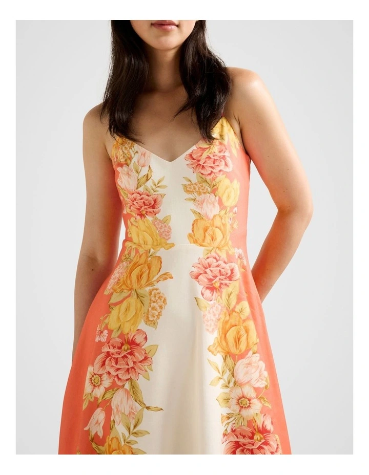 Livvy Strappy Linen Midi Dress in Orange image 4