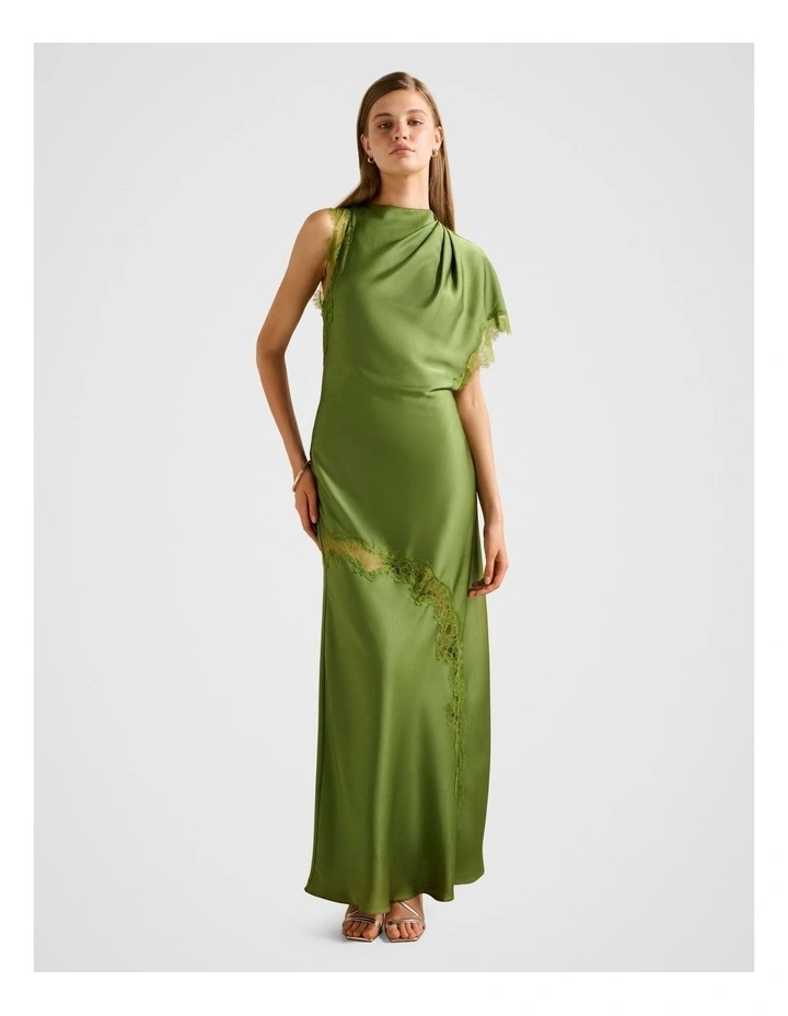 Kody Satin Lace Asymmetrical Dress in Green image 1