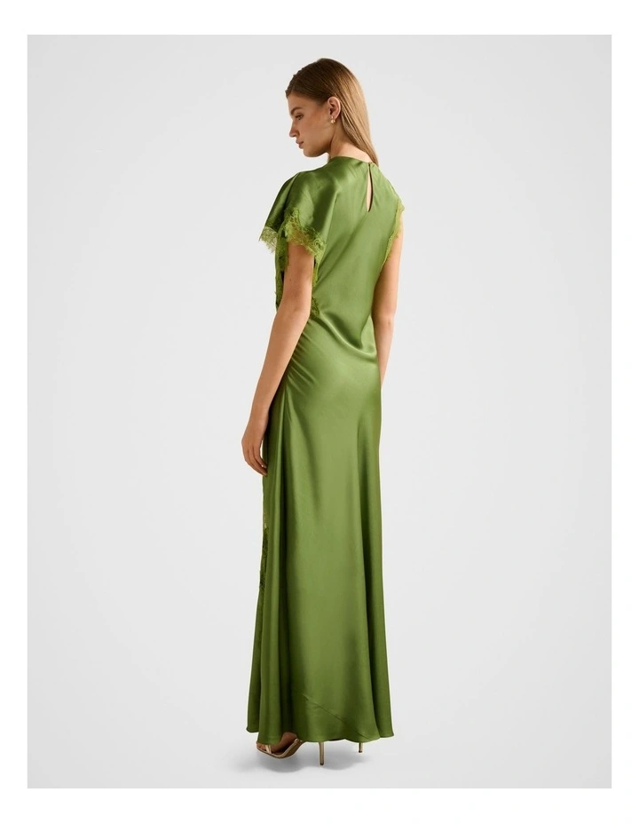 Kody Satin Lace Asymmetrical Dress in Green image 2