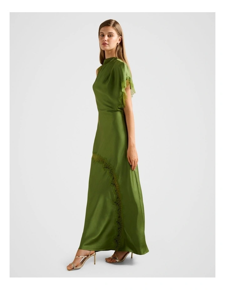 Kody Satin Lace Asymmetrical Dress in Green image 3
