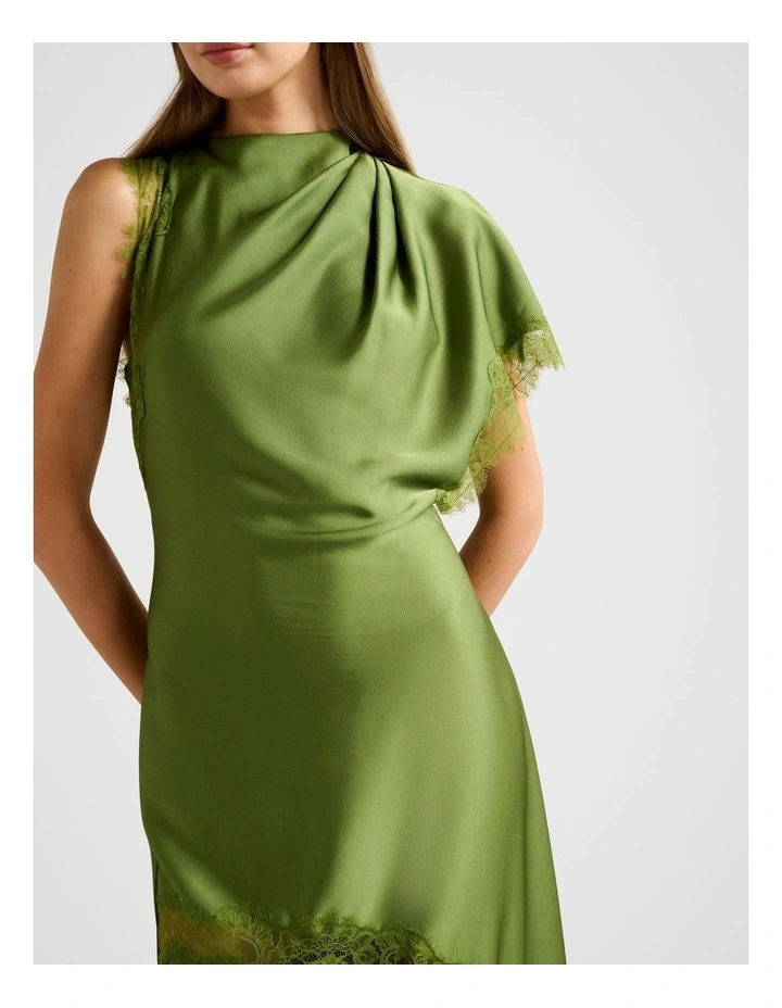 Kody Satin Lace Asymmetrical Dress in Green image 4