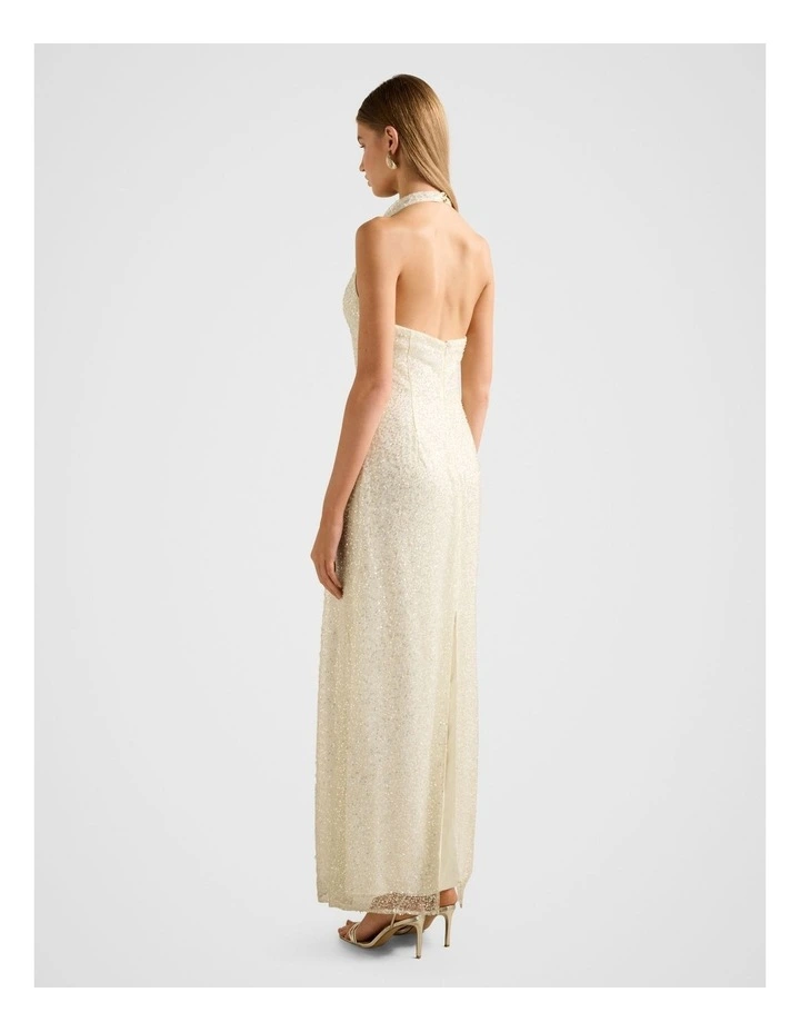 Miranda Sequin Halter Neck Maxi Dress in Beige image 2