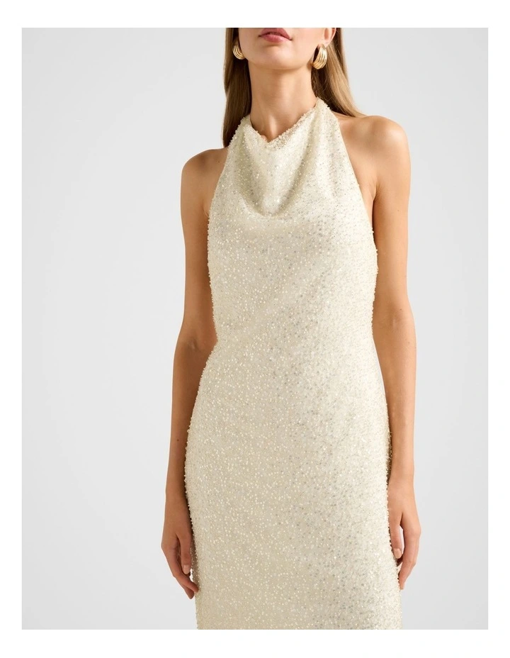Miranda Sequin Halter Neck Maxi Dress in Beige image 4