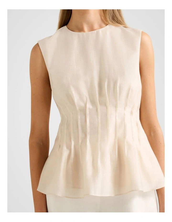 Taylor Pleated Detail Top in Beige image 4