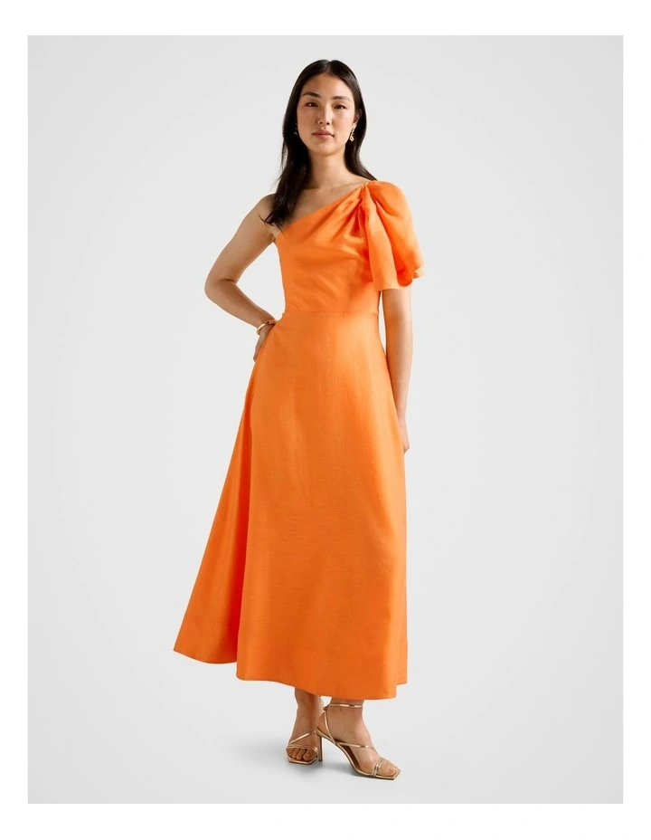Mattea One Shoulder Midi Dress in Orange image 1