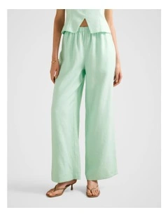 Ally Linen Elastic Wide Leg Pants in Green