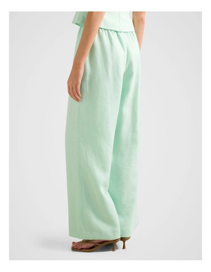 Ally Linen Elastic Wide Leg Pants in Green image 2