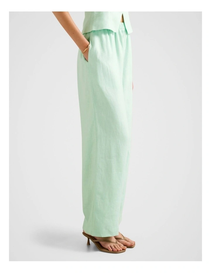 Ally Linen Elastic Wide Leg Pants in Green image 3