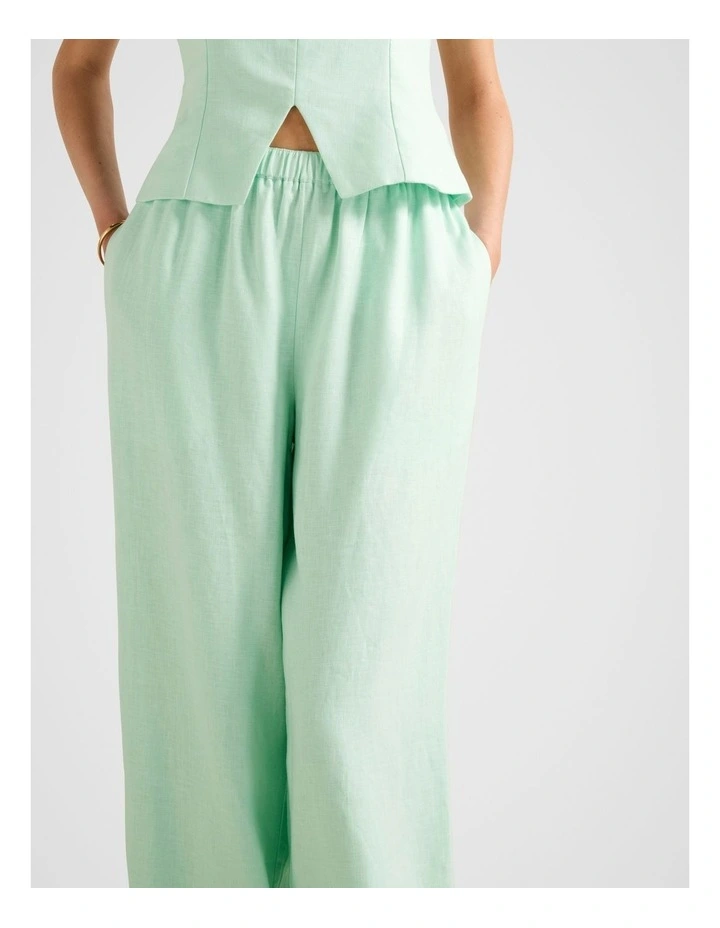 Ally Linen Elastic Wide Leg Pants in Green image 4