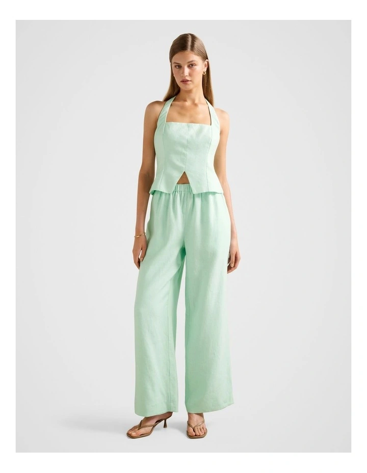 Ally Linen Elastic Wide Leg Pants in Green image 5