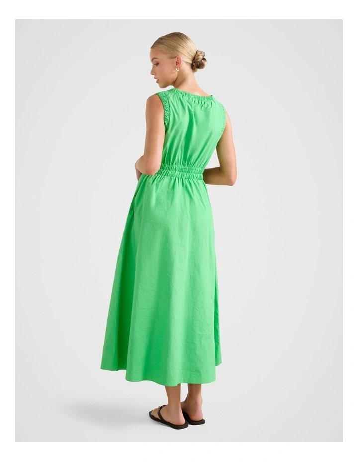 Bella Shirred Cotton Midi Dress in Green image 2