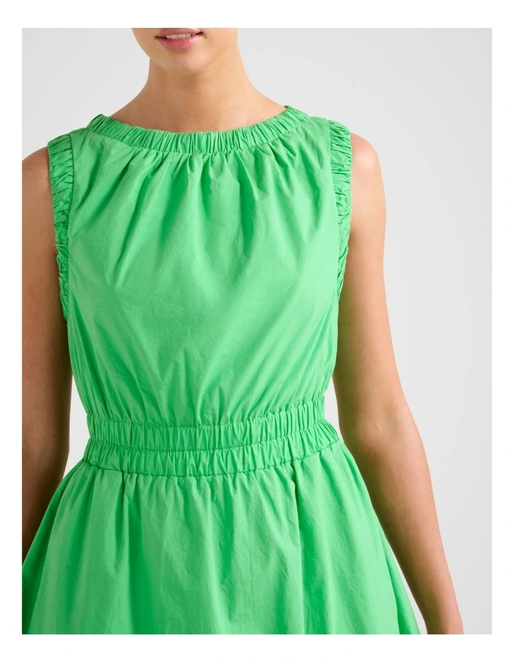 Bella Shirred Cotton Midi Dress in Green image 4