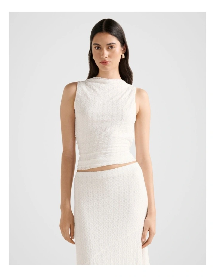 Tahlia Textured Lace Tank Top in White image 1