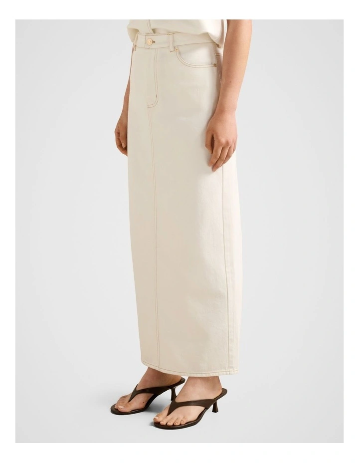 Beatrice Denim Column Skirt in White image 3