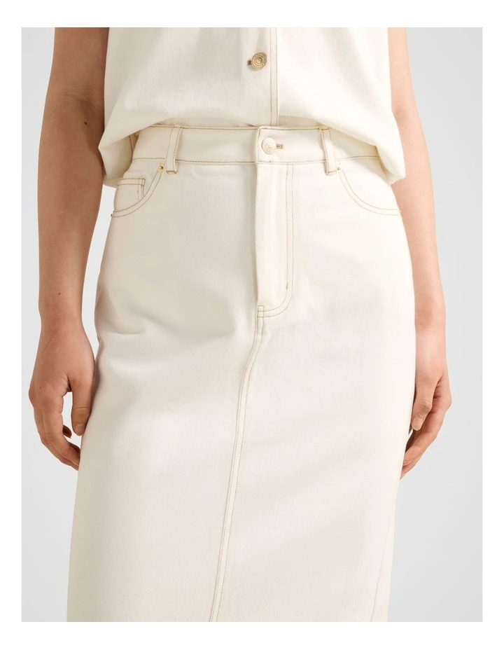 Beatrice Denim Column Skirt in White image 4