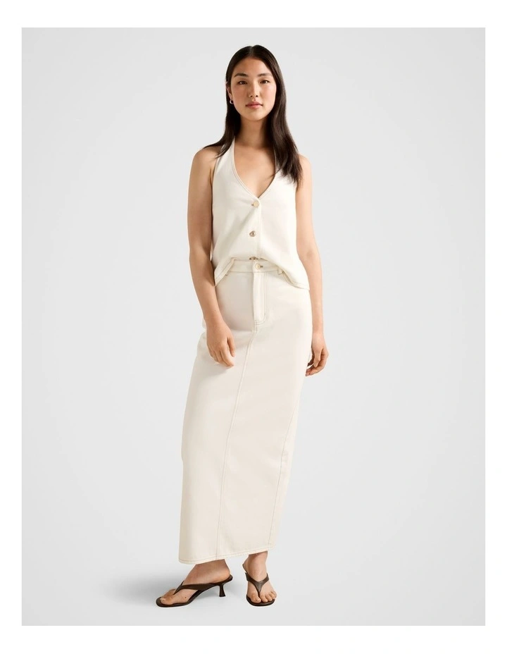Beatrice Denim Column Skirt in White image 5