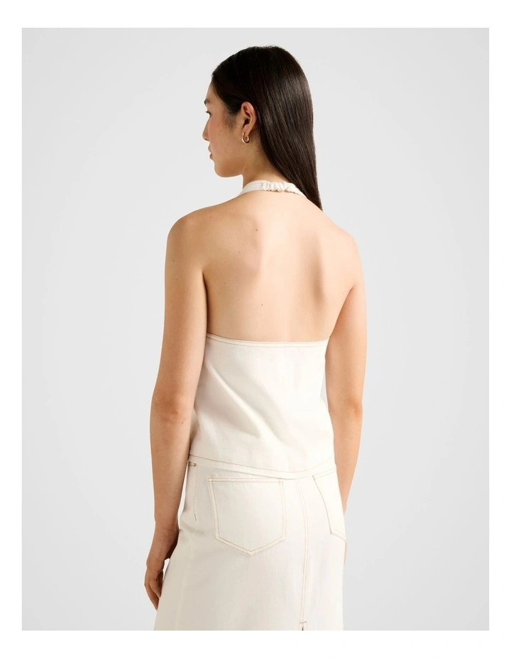 Frankie Denim Halter Neck Top in White image 2