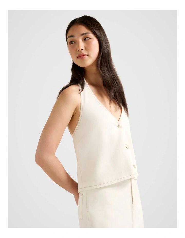 Frankie Denim Halter Neck Top in White image 3