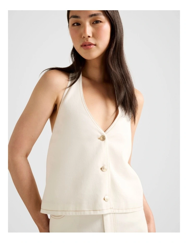 Frankie Denim Halter Neck Top in White image 4