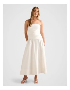Ashton Ruched Midi Dress in White