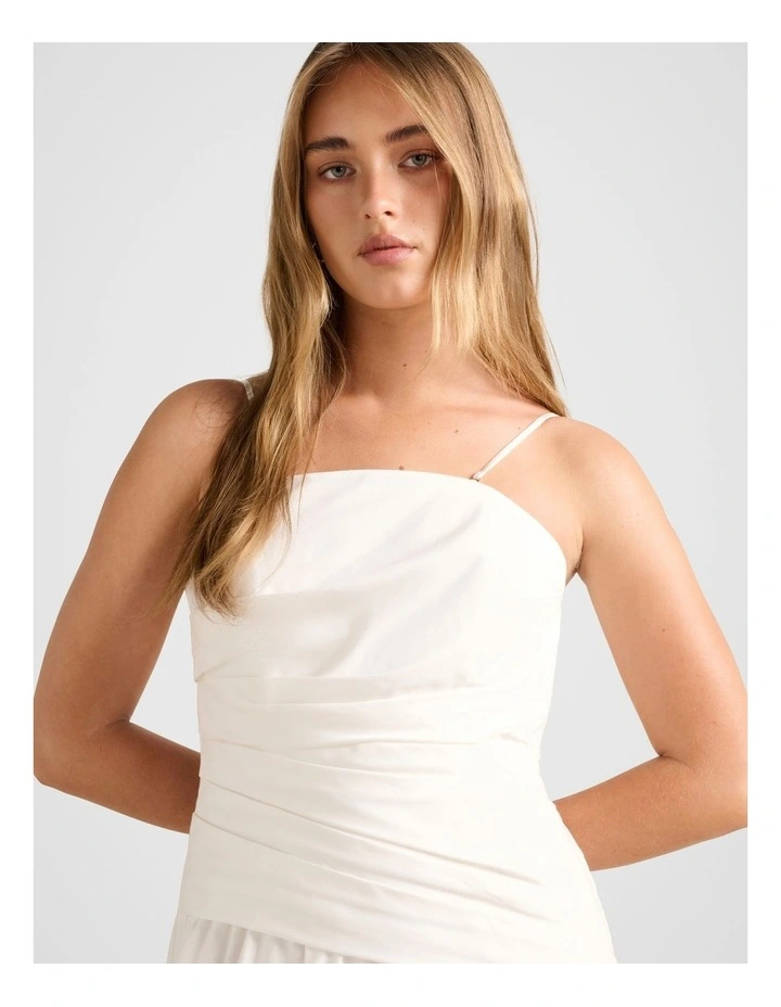 Ashton Ruched Midi Dress in White image 4