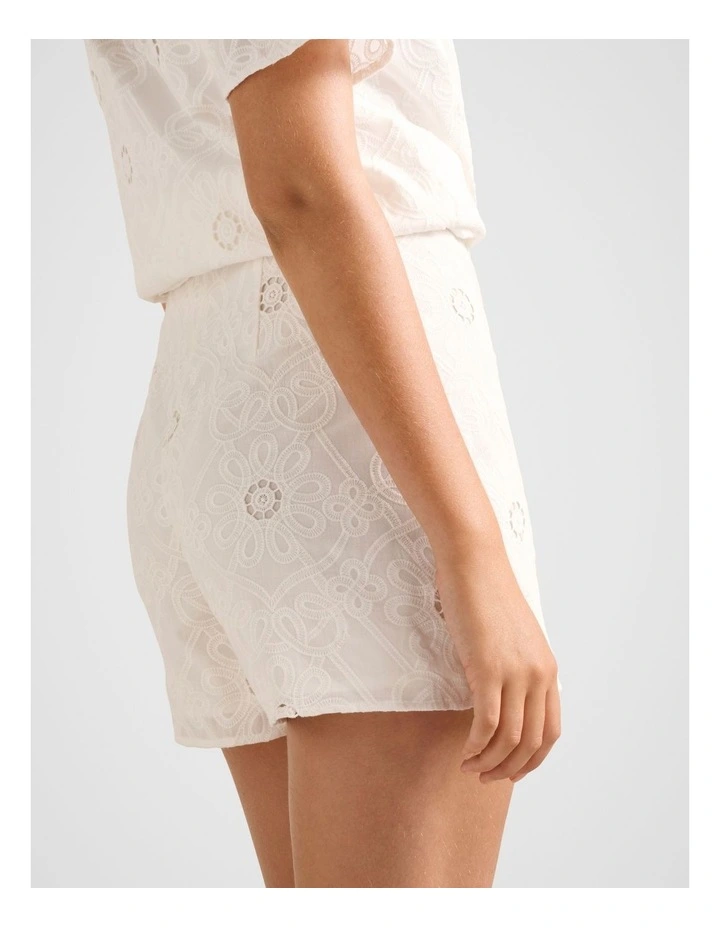 Bridie Embroidery Shorts in White image 2