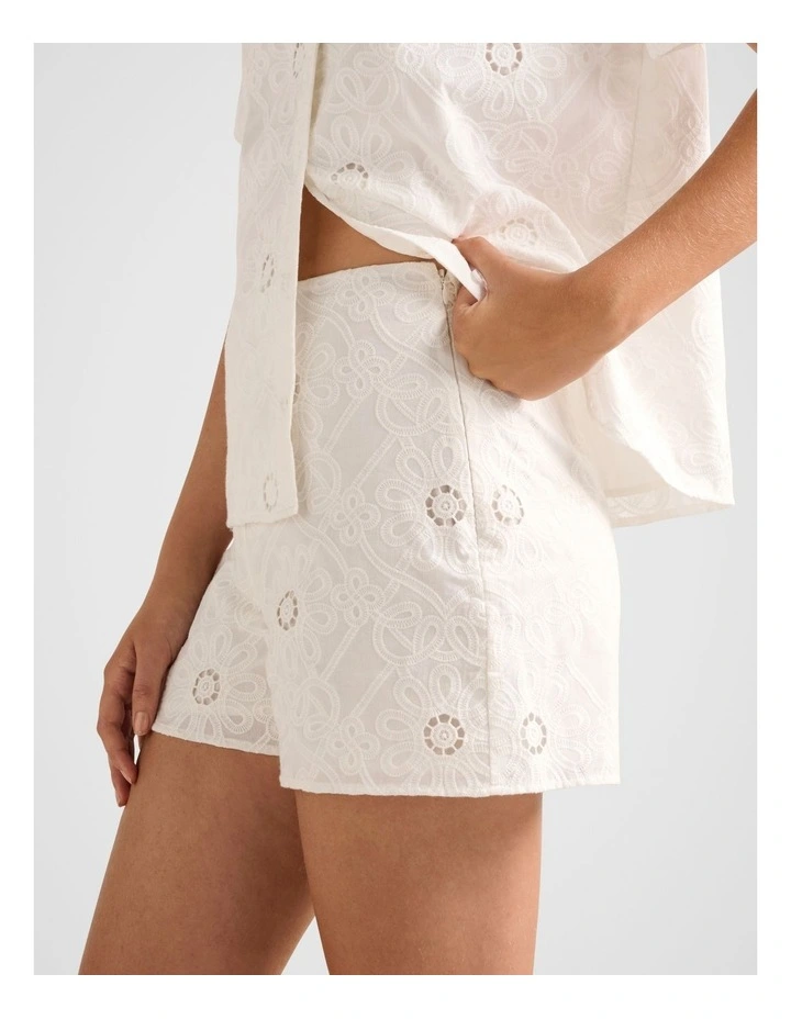 Bridie Embroidery Shorts in White image 3