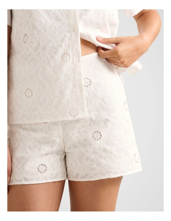 Bridie Embroidery Shorts in White image 4