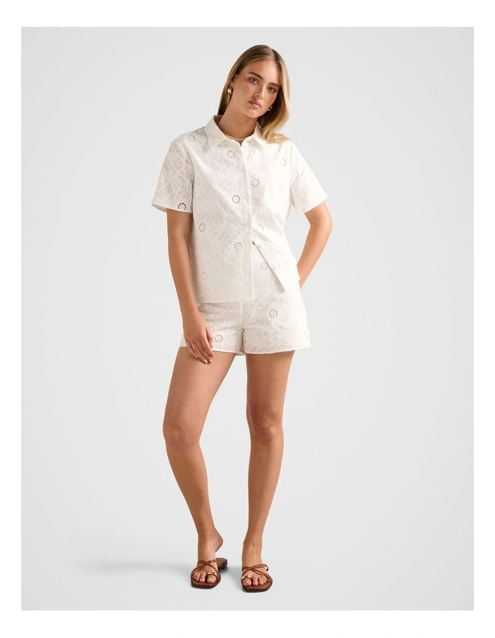 Bridie Embroidery Shorts in White image 5