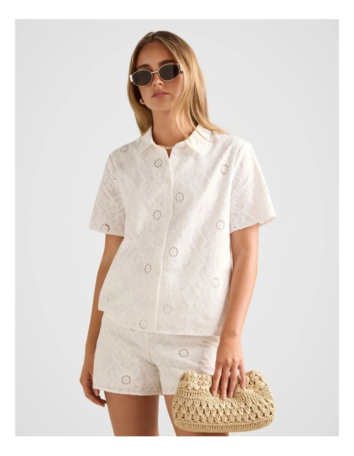 Bridie Embroidered Shirt in White image 1