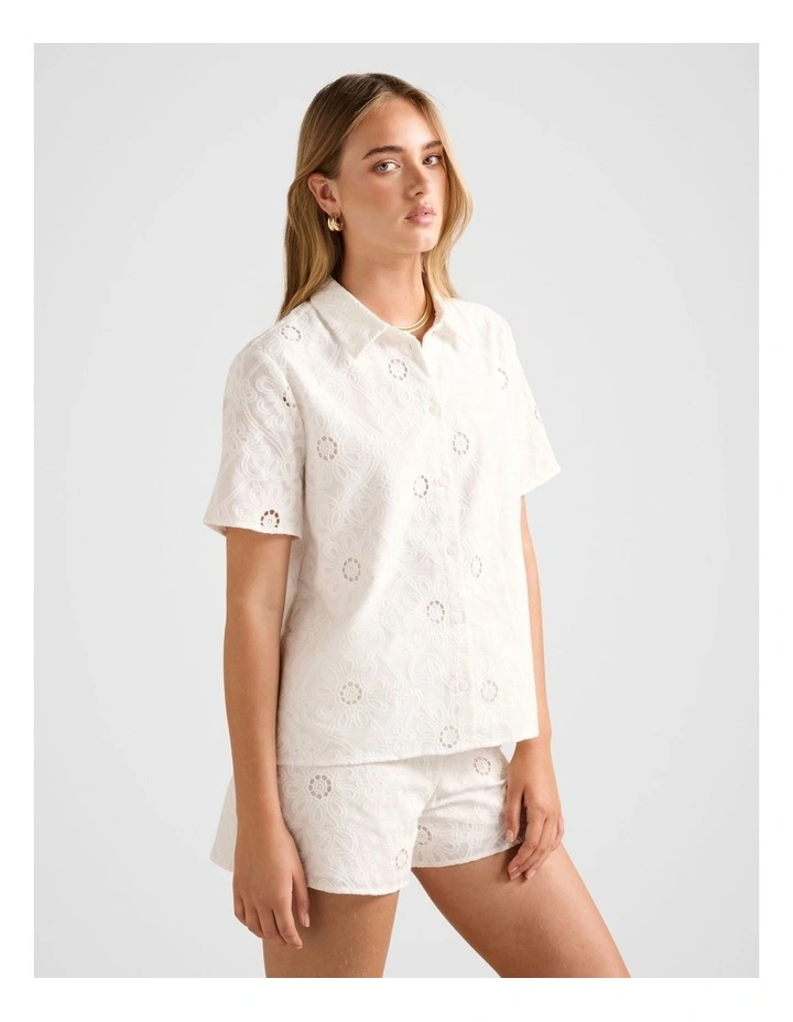 Bridie Embroidered Shirt in White image 3