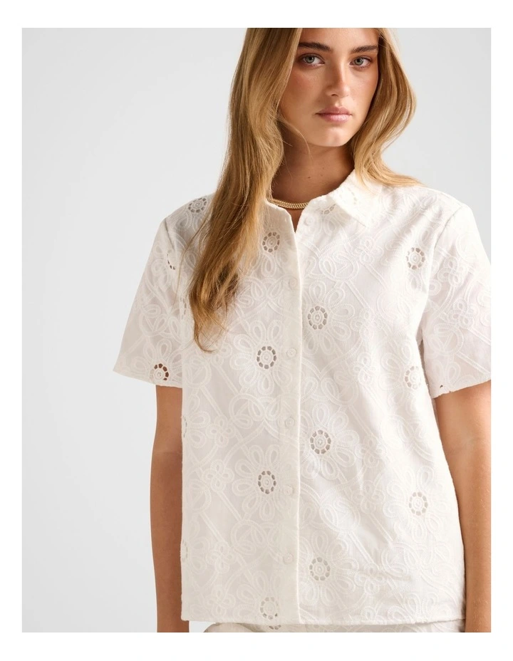 Bridie Embroidered Shirt in White image 4
