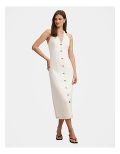 Amy Halter Neck Denim Midi Dress in White