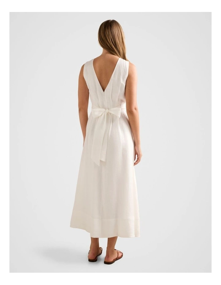 Rosie Linen Sleeveless Tuck Midi Dress in White image 2