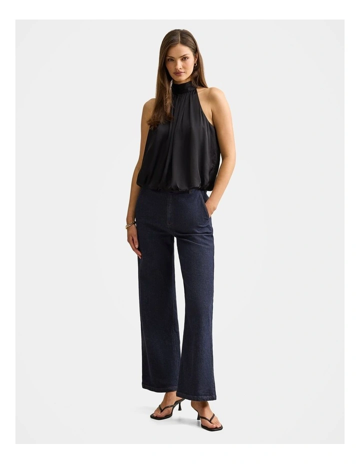 Jasmine Satin Bubble Hem Top in Black image 4