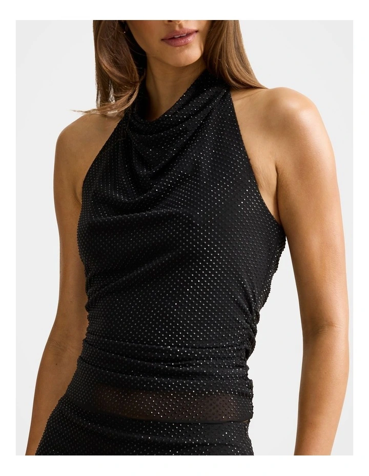 Lucy Heatseal Halter Neck Top in Black image 4
