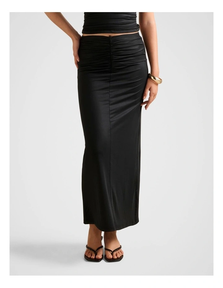 Savannah Ruched Mesh Skirt in Black image 1