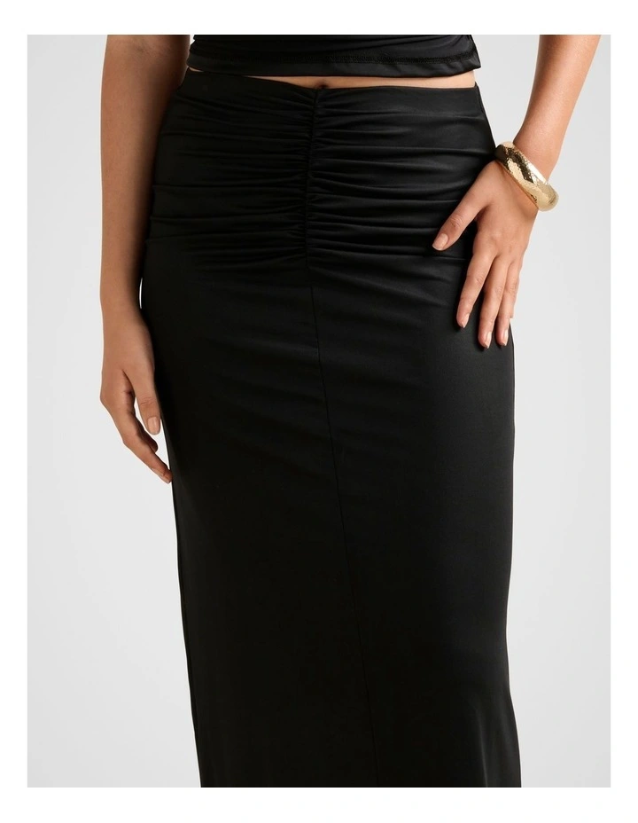 Savannah Ruched Mesh Skirt in Black image 4