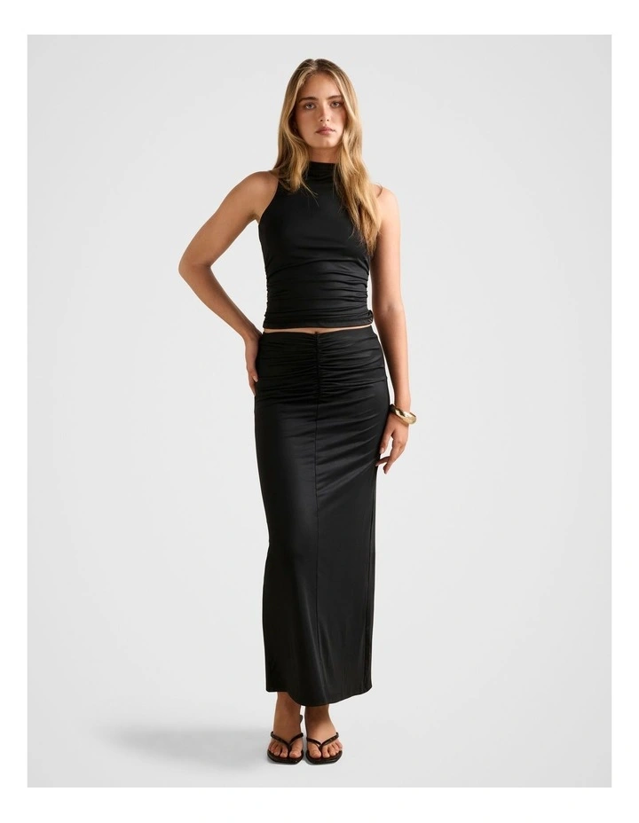 Savannah Ruched Mesh Skirt in Black image 5